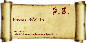 Havas Béla névjegykártya